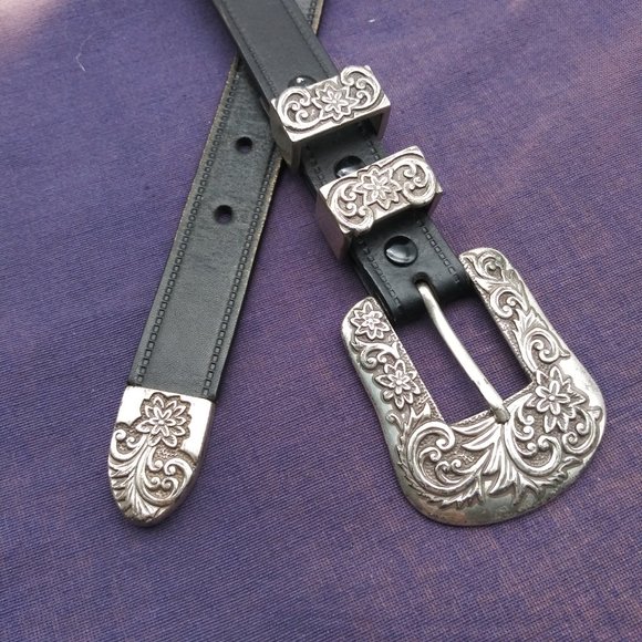 VTG Black Leather Concho Belt main image 7